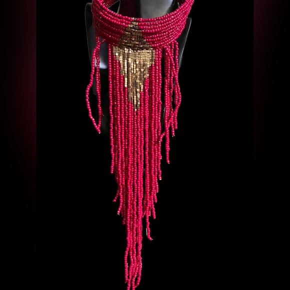 Deep Fuchsia and bronze beaded necklace - Picture 1 of 4